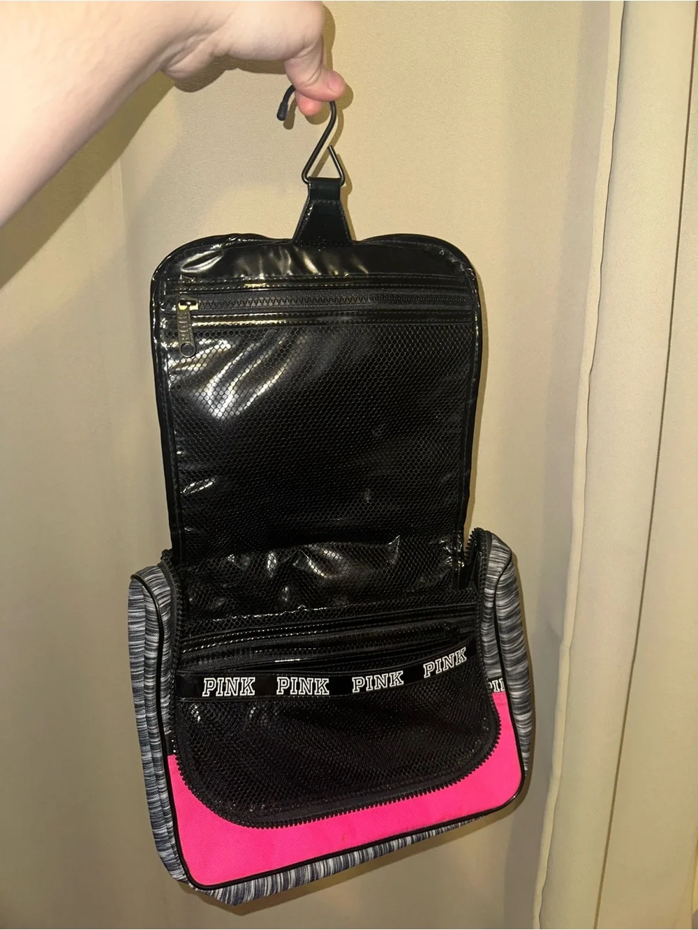 Victoria's Secret Pink Makeup Travel Case Hanging Shower Caddy Marl Gray Pink